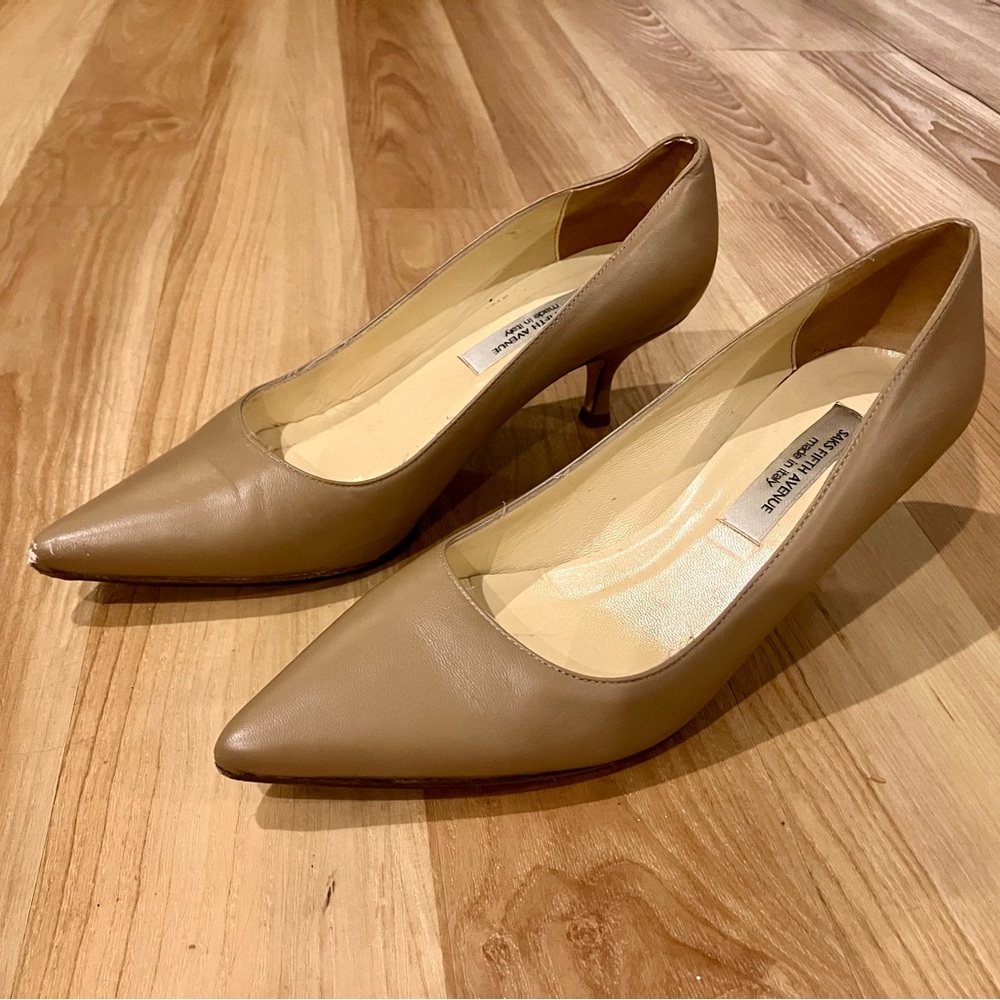 Saks Fifth Avenue Tan Leather Heels; Made in Italy; Some Flaws-See Last Photos